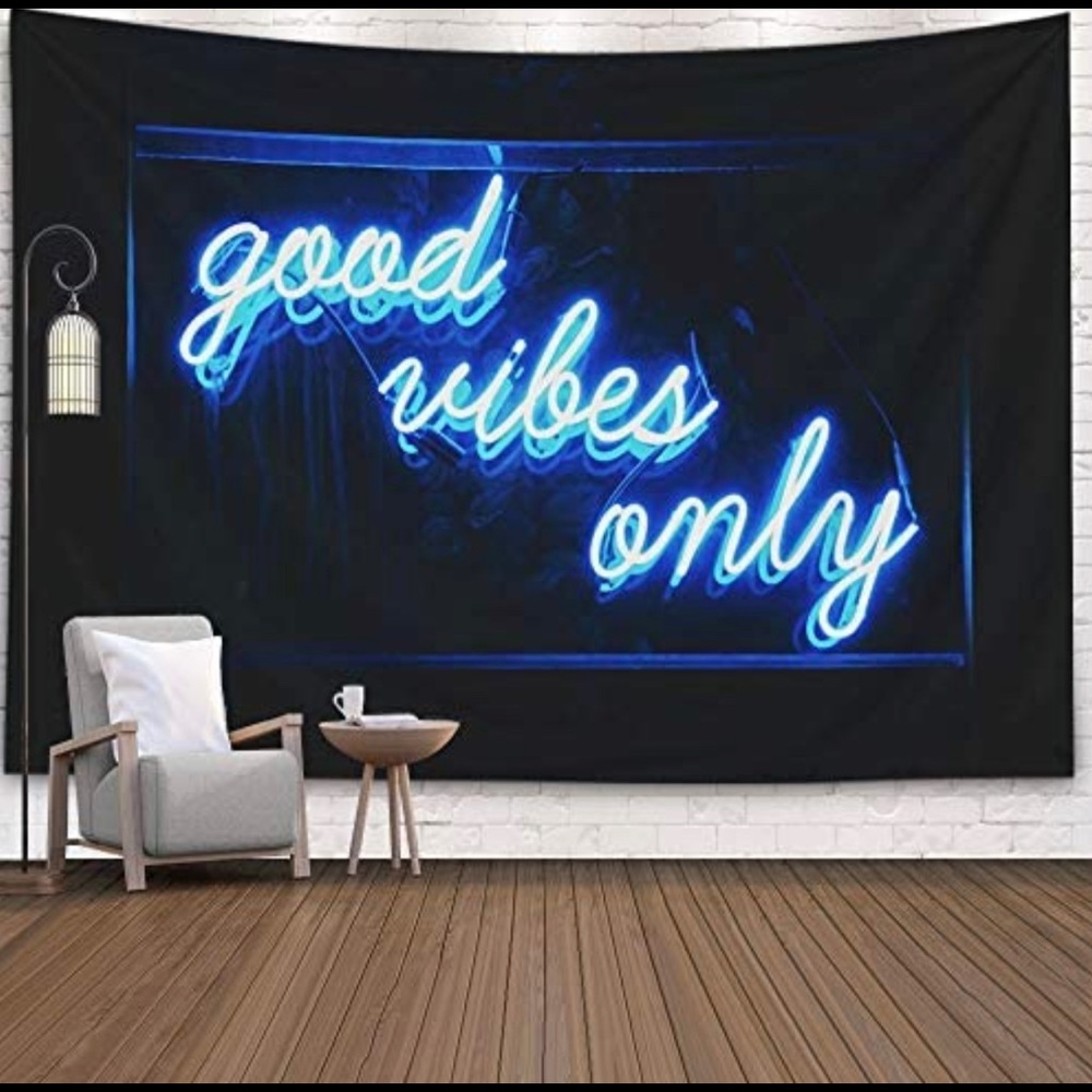 Neon “Good Vibes Only” wall tapestry
